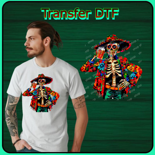 DTF Calavera Colorida con Cerveza  Descripción breve: